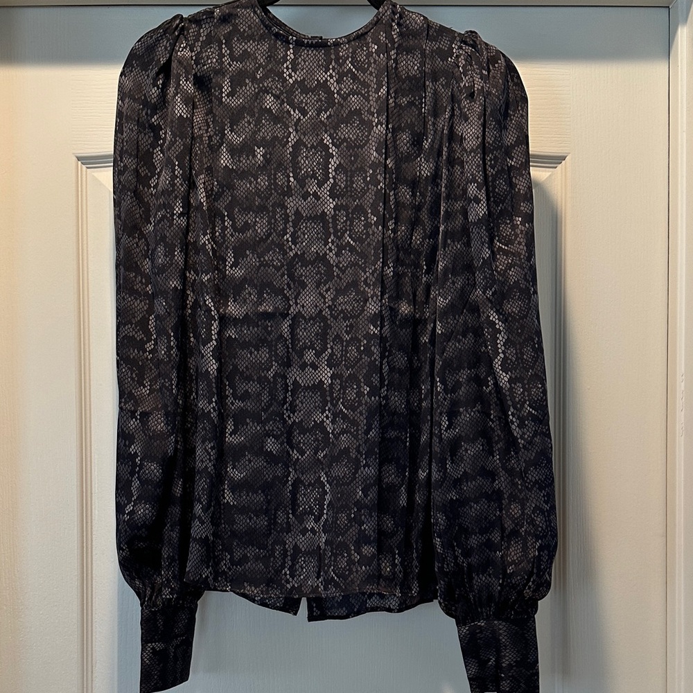 Anine Bing Black Snakeskin-Print Blouse